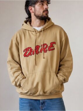 Unisex D.A.R.E Beige Lion Hoodie - Size Medium Y2K 2000s